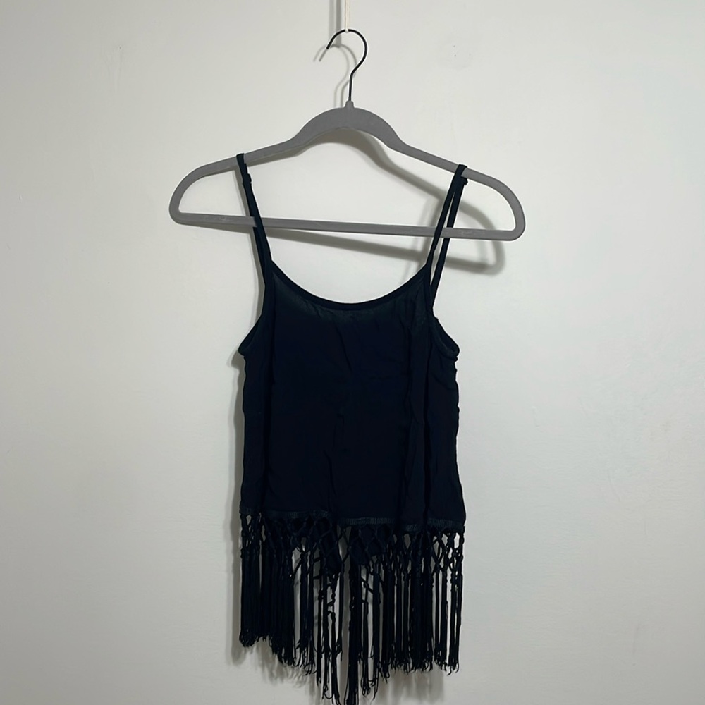 Angl Black Fringe Top